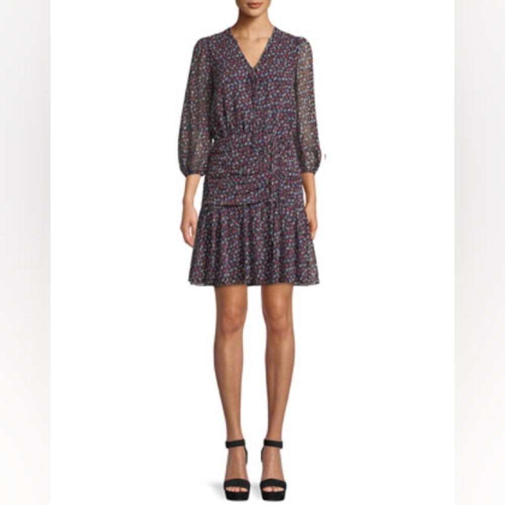 Shoshanna Bari Shirred Floral Print Silk Dress - Picture 2 of 16